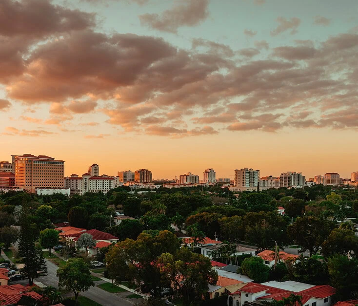 Scenic Boca Raton skyline at sunset, ideal for top vein treatment center care.