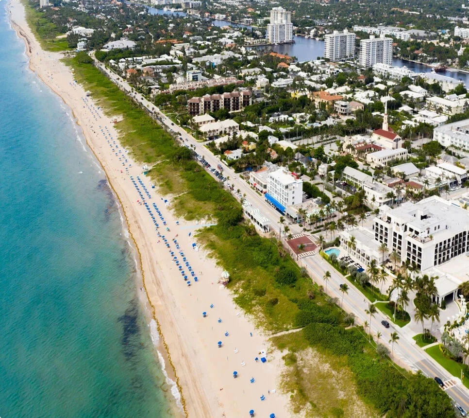Aerial view of Delray Beach near a Boca Raton vein treatment center location.
