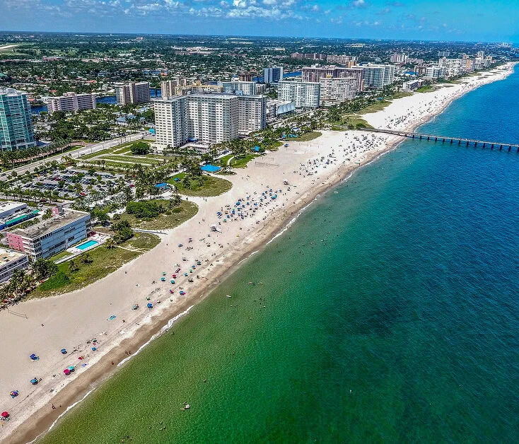 Aerial of Pompano Beach near Boca Raton vein treatment center and coastline.